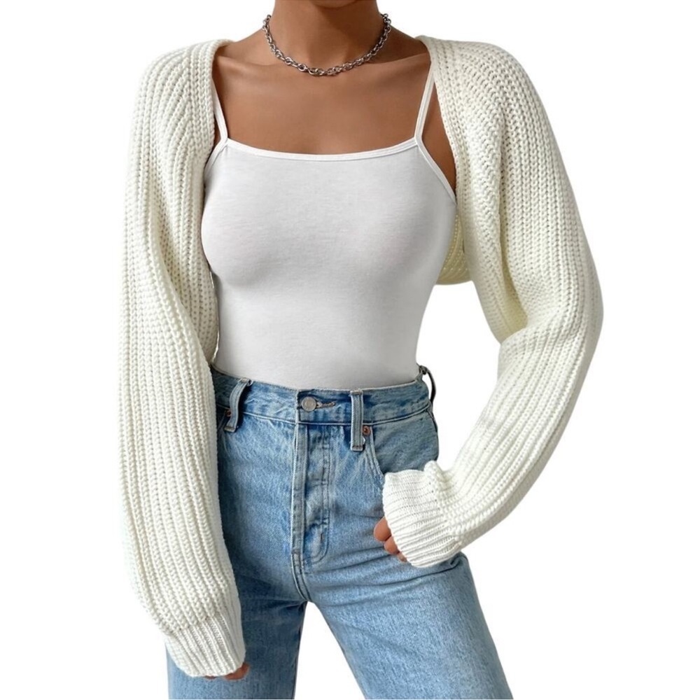 SHEIN Ribbed Knit Raglan Sleeve Shrug Crop Cardigan
